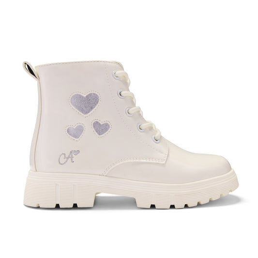PRE ORDER ADee Girls White Patent Heart Boots Amore