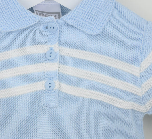 PEX Baby Boy Blue Knitted Stripe Romper Mateo