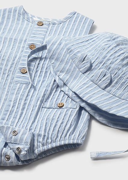 Mayoral Baby Boy Blue Stripe Romper & Hat 1614