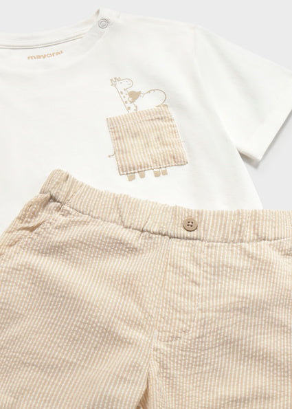 Mayoral Baby Boy Beige Linen Stripe Short Set 1228