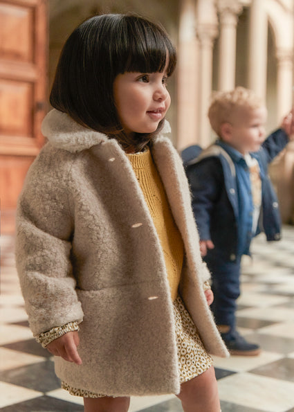 Mayoral Baby Girls Beige Shearling Fur Coat 2432
