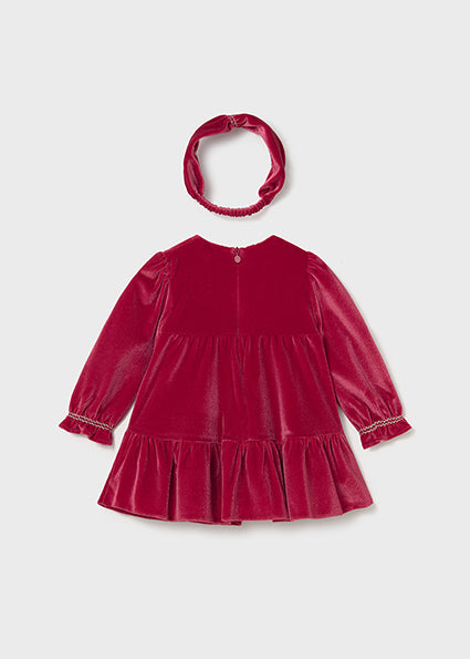 Mayoral Baby Girls Red Velour Dress & Headband 2904