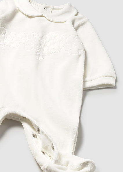 Mayoral Baby Girl White Velour Embroidered Babygrow 2701