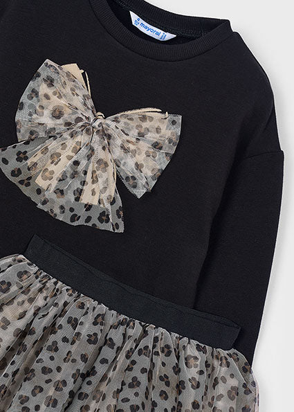 Mayoral Girls Black Leopard Print Tulle Skirt Set 4936