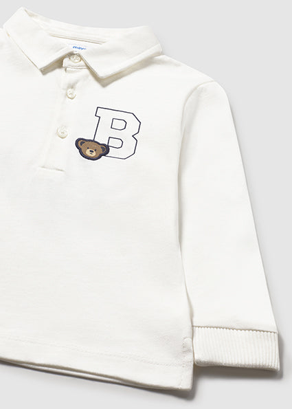 Mayoral Baby Boys Cream Long Sleeve Varsity Polo 2101