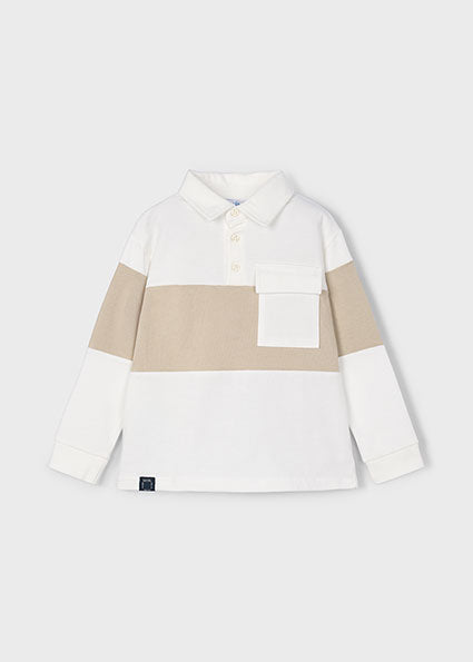 Mayoral Boys Cream Long Sleeved Polo Top 4121