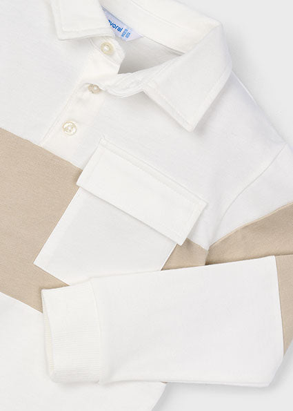 Mayoral Boys Cream Long Sleeved Polo Top 4121