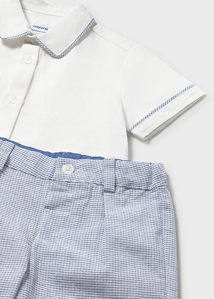 Mayoral Baby Boys White Linen Shirt & Short Set 1225
