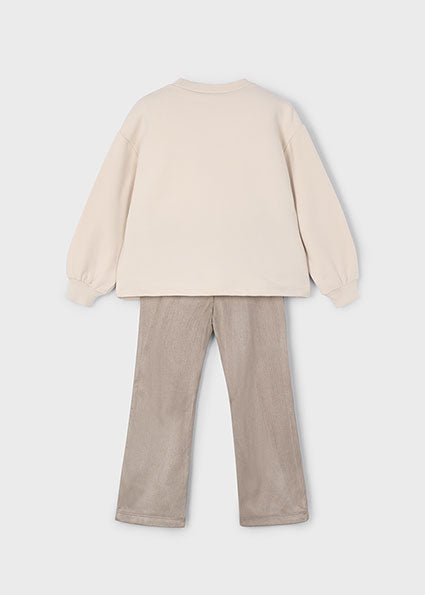 Mayoral Girls Beige Velour Flared Legging Set 4721