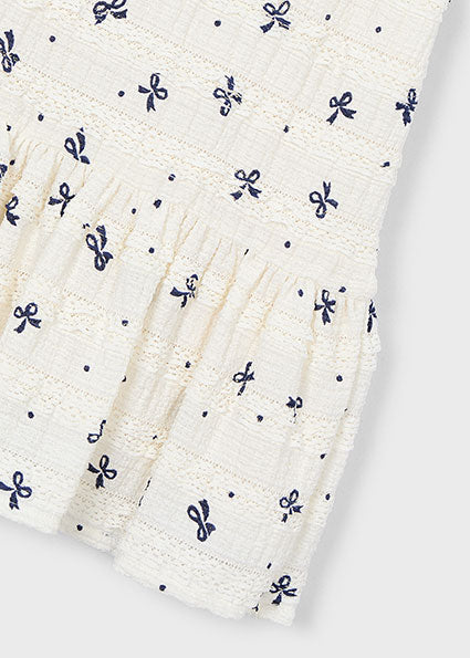 Mayoral Girls Cream Bow Print Knitted Dress 3945