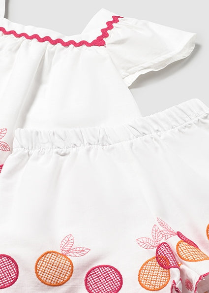 Mayoral Baby Girl White Embroidered Short Set 1214