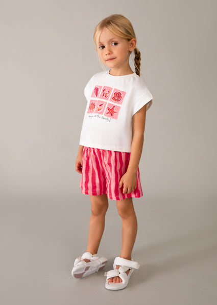 Mayoral Girls Bright Red Stripe Short Set 3234