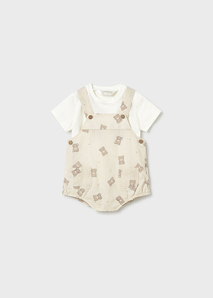 Mayoral Baby Boys Beige Teddy Dungaree Set 1621