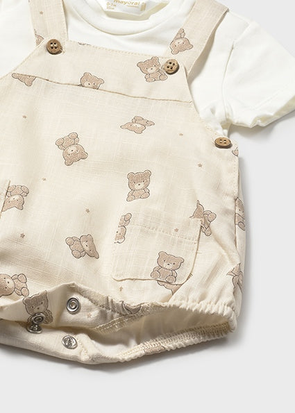 Mayoral Baby Boys Beige Teddy Dungaree Set 1621
