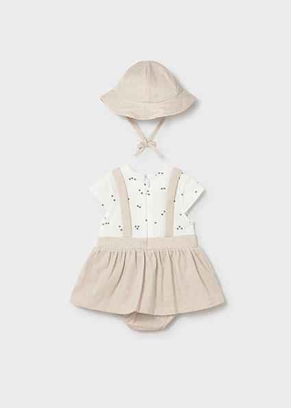 Mayoral Baby Girl Beige Ribbed Romper with Sun Hat 1631