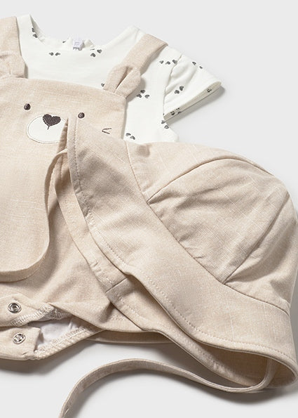 Mayoral Baby Girl Beige Ribbed Romper with Sun Hat 1631