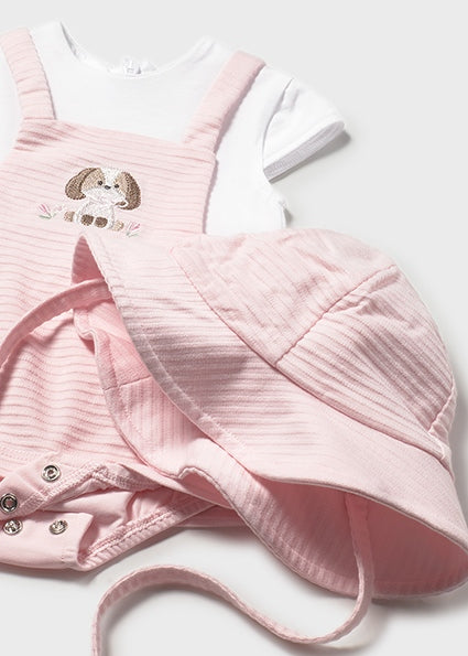Mayoral Baby Girl Pink Ribbed Romper with Hat 1631