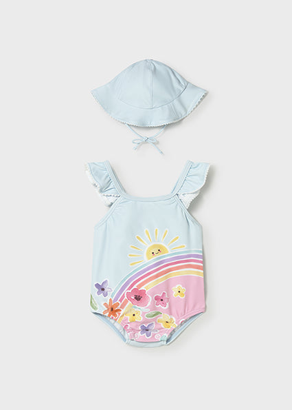 Mayoral Baby Girl Blue Printed Hawaii Swimsuit & Sun Hat 1737
