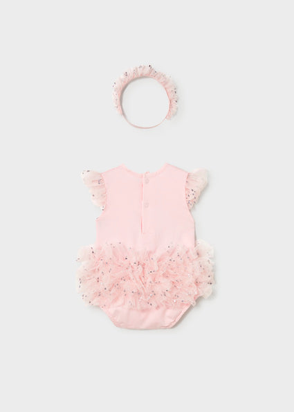 Mayoral Baby Girl Pink Tutu Bodysuit & Headband 1729