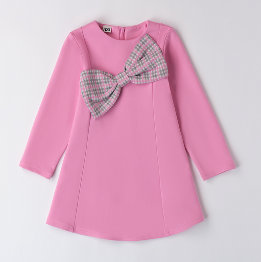 iDo Girls Bright Pink Pleated Aline Dress with Checked Bow A579 image 0