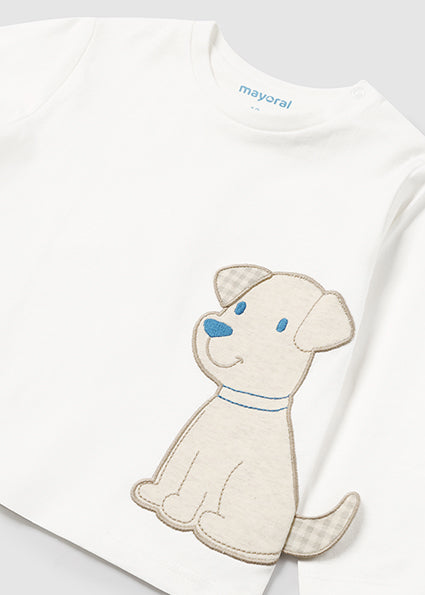 Mayoral Baby Boys Cream Dog T-Shirt 2043 image 1