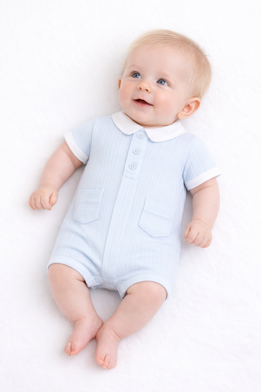 Pastels & Co Blue Knit Ribbed Romper Hudson