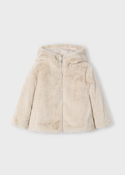 Mayoral Girls Light Beige Hooded Fur Coat 4486 image 0