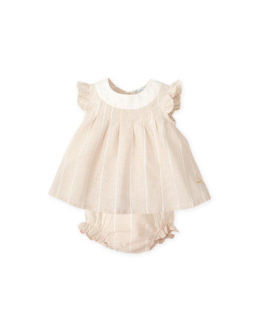 PRE ORDER Tutto Piccolo Baby Girls Beige Stripe Dress Set 1288