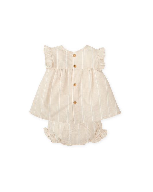 PRE ORDER Tutto Piccolo Baby Girls Beige Stripe Dress Set 1288