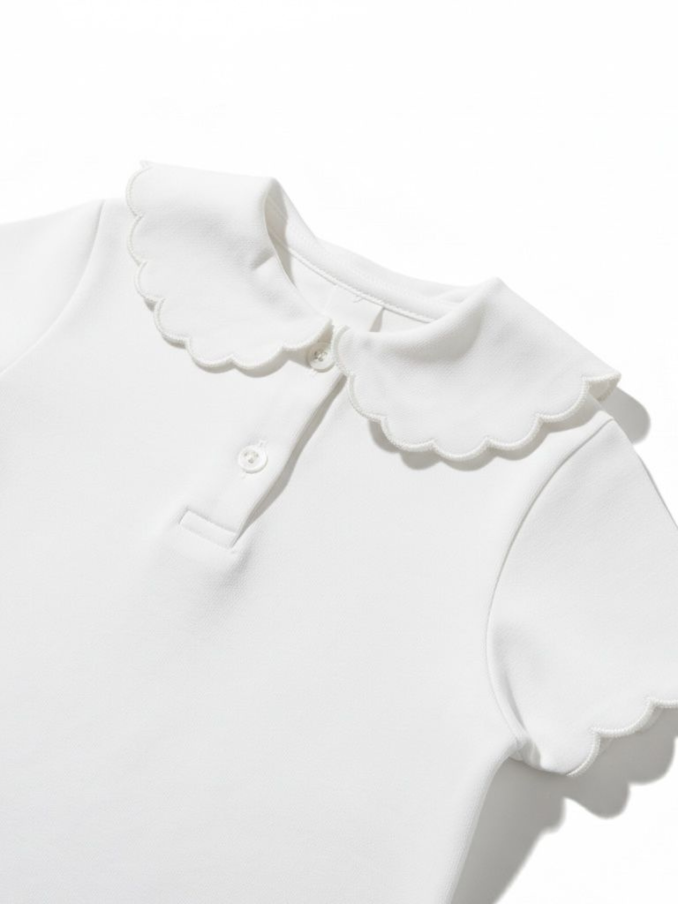 Love & Learn Girls White School Scallop Collar Polo Top