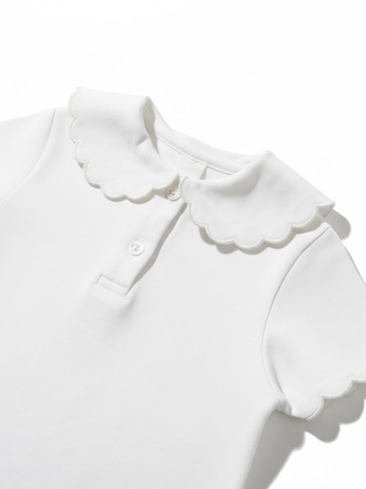 Love & Learn Girls White School Scallop Collar Polo Top