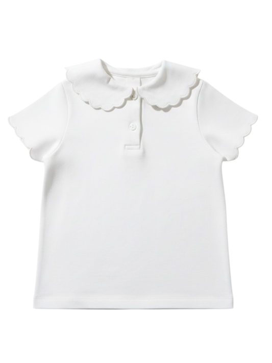 Love & Learn Girls White School Scallop Collar Polo Top