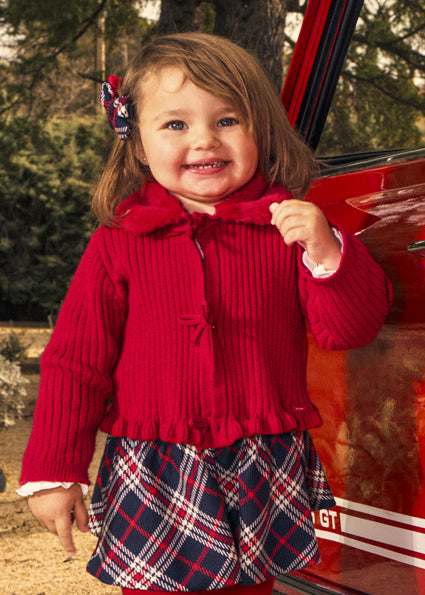 Mayoral Baby Girls Red Faux Fur Collar Cardigan 2386