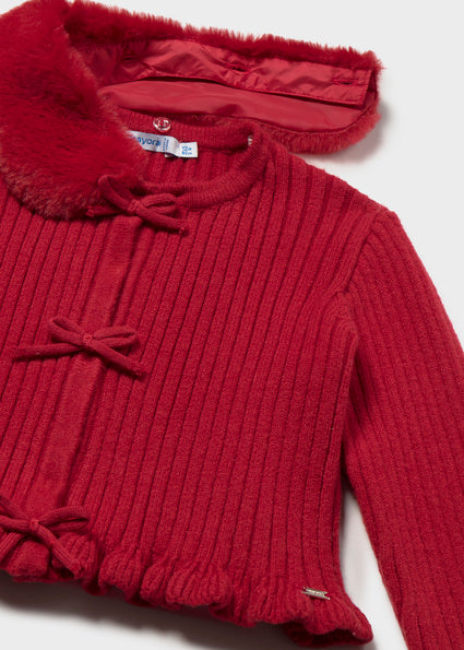 Mayoral Baby Girls Red Faux Fur Collar Cardigan 2386