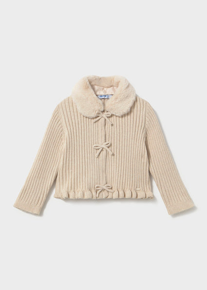 PRE ORDER Mayoral Baby Girls Beige Faux Fur Collar Cardigan 2386