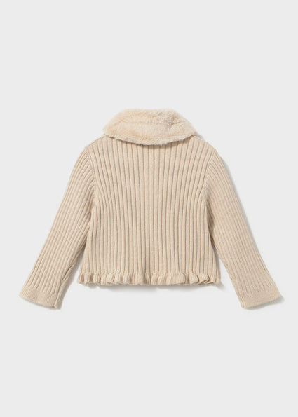 PRE ORDER Mayoral Baby Girls Beige Faux Fur Collar Cardigan 2386