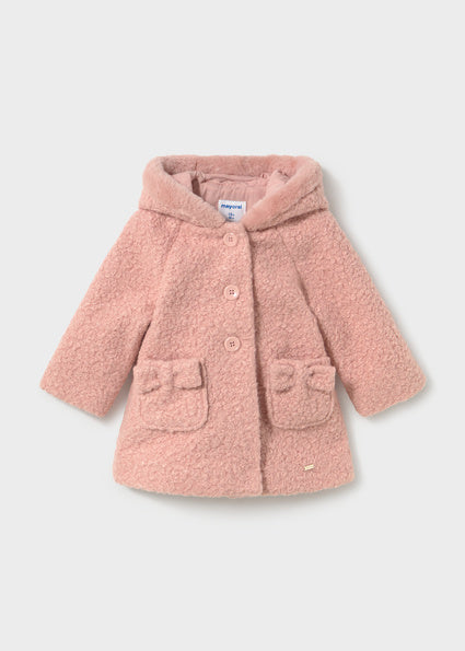 PRE ORDER Mayoral Baby Girls Pink Hooded Boucle Coat 2436