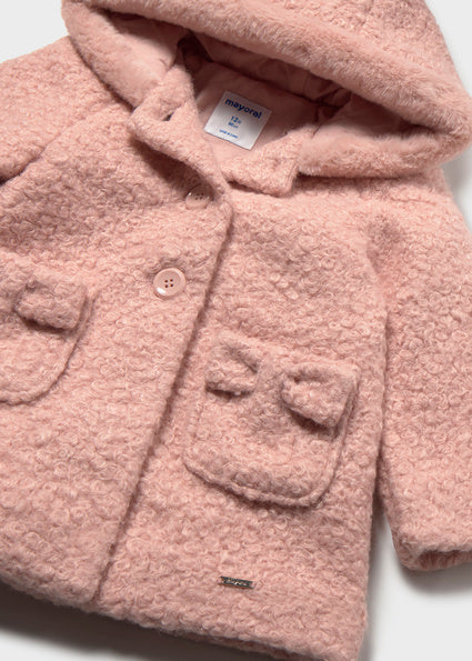 PRE ORDER Mayoral Baby Girls Pink Hooded Boucle Coat 2436