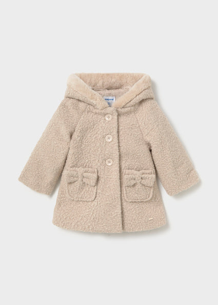 PRE ORDER Mayoral Baby Girls Beige Hooded Boucle Coat 2436