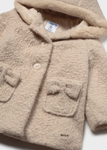 PRE ORDER Mayoral Baby Girls Beige Hooded Boucle Coat 2436