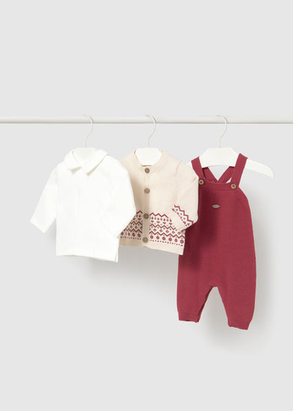 PRE ORDER Mayoral Baby Boy Plum Knit Dungaree 3 Piece Set 2609