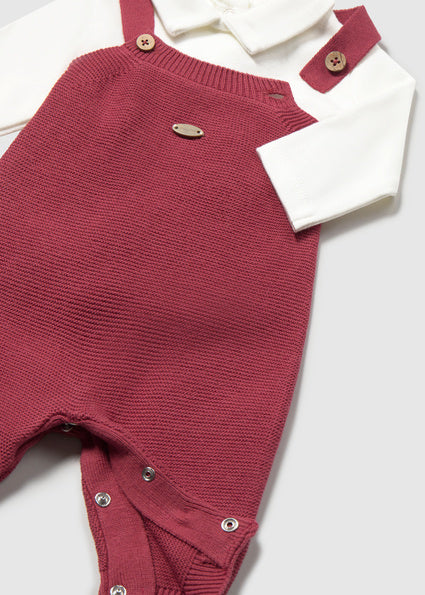 PRE ORDER Mayoral Baby Boy Plum Knit Dungaree 3 Piece Set 2609