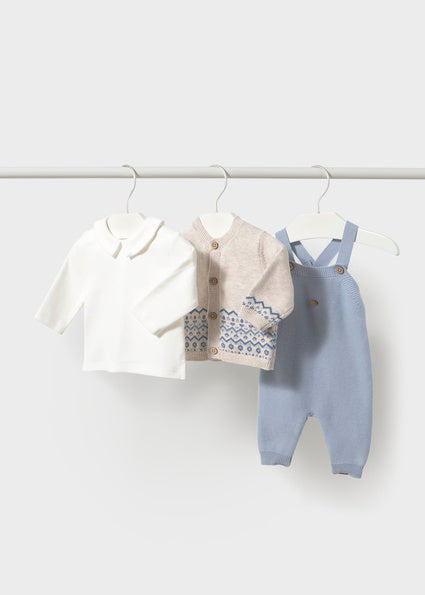Mayoral Baby Boy Blue Knit Dungaree 3 Piece Set 2609