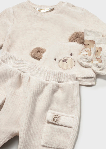 PRE ORDER Mayoral Baby Boy Sand Corduroy Tracksuit with Socks 2669