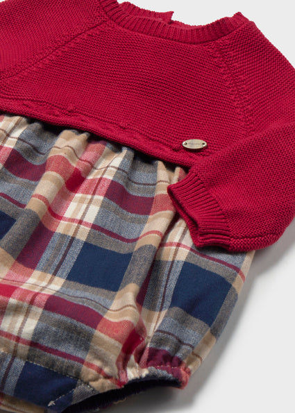 Mayoral Baby Red Tartan Romper with Tights 2681