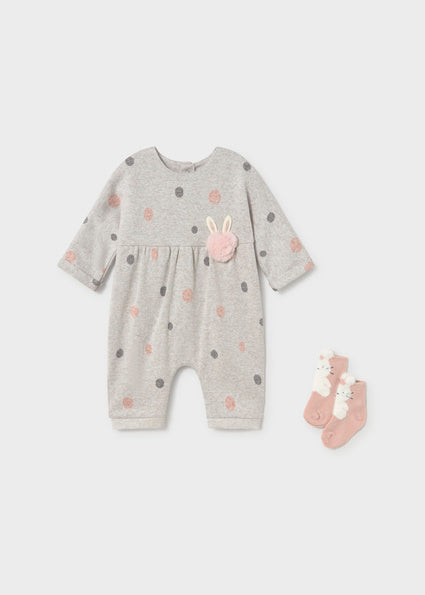Mayoral Baby Girl Grey Polka Dot Romper with Socks 2755