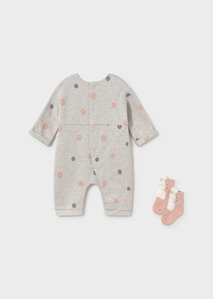 Mayoral Baby Girl Grey Polka Dot Romper with Socks 2755