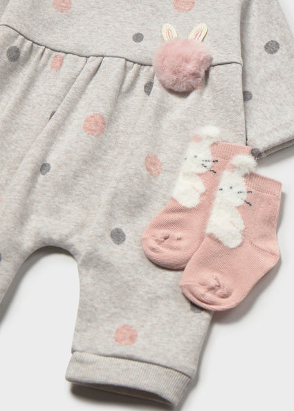 Mayoral Baby Girl Grey Polka Dot Romper with Socks 2755
