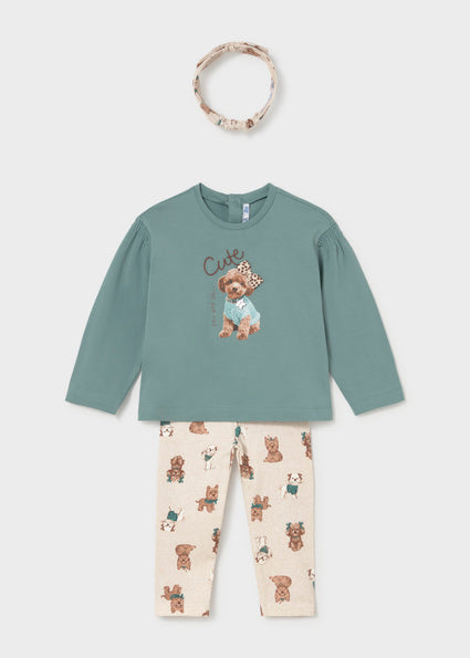 Mayoral Baby Girls Green Printed Legging & Headband Set 2780