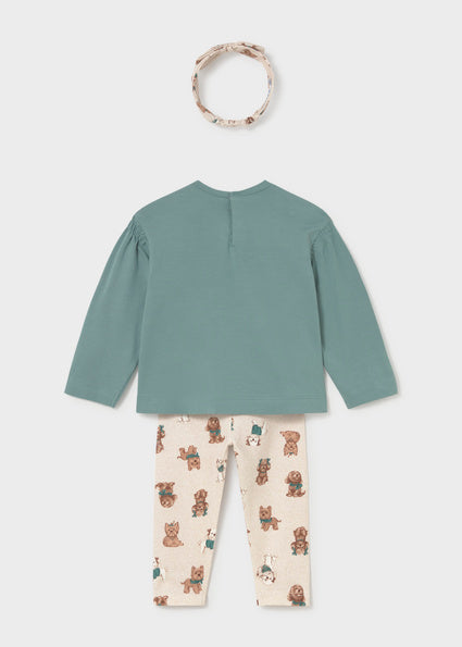 Mayoral Baby Girls Green Printed Legging & Headband Set 2780